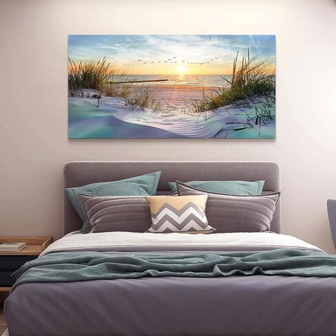 Wapluam Canvas Wall Art For Living Room Wall Decor For Bedroom Blue Sea Beach Scenery Wall Paintings Poster Prints Artwork Office Decorations Ocean Seascape Pictures Modern Room Home Decor 40X20 in in Saudi Arabia
