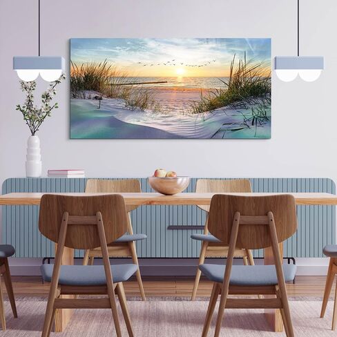 Wapluam Canvas Wall Art For Living Room Wall Decor For Bedroom Blue Sea Beach Scenery Wall Paintings Poster Prints Artwork Office Decorations Ocean Seascape Pictures Modern Room Home Decor 40X20 in in Saudi Arabia
