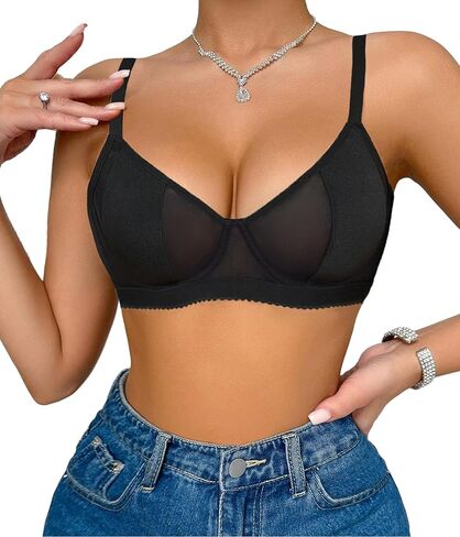 Avidlove Sexy Bras for Women Lace Mesh Bra Unlined Minimizer Bras Supportive Underwire Lingerie Black Large in Kuwait