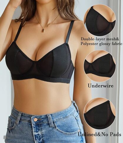 Avidlove Sexy Bras for Women Lace Mesh Bra Unlined Minimizer Bras Supportive Underwire Lingerie Black Large in Kuwait