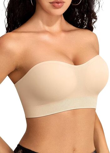 Vertvie Strapless Push Up Bra Wireless Seamless Bandeau Tube Top Padded Bralette (Beige,XX-Large,Plain Jersey) in Kuwait
