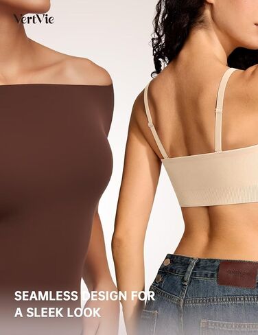 Vertvie Strapless Push Up Bra Wireless Seamless Bandeau Tube Top Padded Bralette (Beige,XX-Large,Plain Jersey) in Kuwait