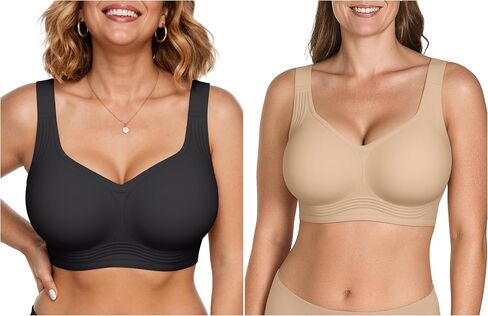 Vertvie 2 Pack Jelly Minimizer Soft Wireless Push Up Bra (أسود + بيج، 36C) in Kuwait