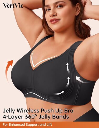 Vertvie 2 Pack Jelly Minimizer Soft Wireless Push Up Bra (أسود + بيج، 36C) in Kuwait