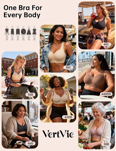 Vertvie 2 Pack Jelly Minimizer Soft Wireless Push Up Bra (أسود + بيج، 36C) in Kuwait