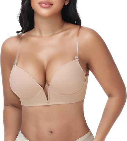 JOYSHAPER Womens Low Back Bra for Blackless Dress and Tops Low Cut Plunge Cleavage Bras Push up Convertible Padded Bra in Saudi Arabia