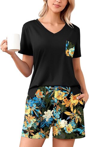 Heymoments Women's Pajamas Sets Short Sleeve Lounge Sets Sleepwear Casual Two Piece Pjs With Pockets in Kuwait