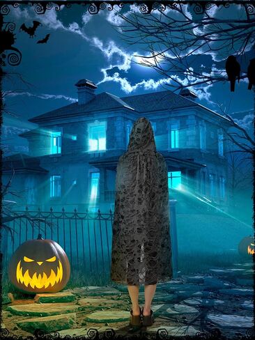 Fourluoo Halloween Tattered Cloak Grim Reaper Hooded Cape Retro Medieval Ghost Black Cape for Adult Halloween Wizard Cosplay in Kuwait