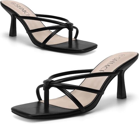 Women's Kitten Heel Sandals Square Toe Strappy Thong Heels | Comfortable 2.56-Inch Heels, Open Toe Slip-On Mule Design, Dressy Sandals for Summer, Wedding, Daily Wear in Saudi Arabia