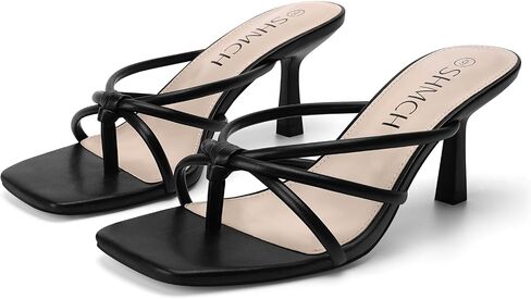 Women's Kitten Heel Sandals Square Toe Strappy Thong Heels | Comfortable 2.56-Inch Heels, Open Toe Slip-On Mule Design, Dressy Sandals for Summer, Wedding, Daily Wear in Saudi Arabia