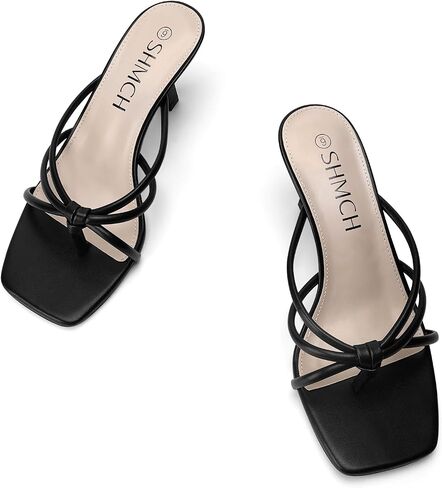 Women's Kitten Heel Sandals Square Toe Strappy Thong Heels | Comfortable 2.56-Inch Heels, Open Toe Slip-On Mule Design, Dressy Sandals for Summer, Wedding, Daily Wear in Saudi Arabia