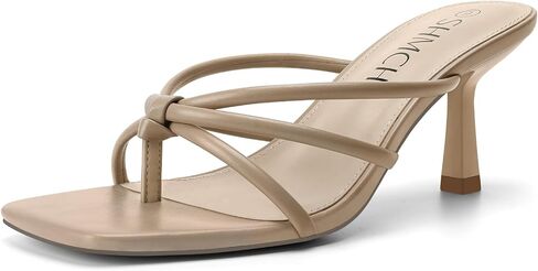 Women's Kitten Heel Sandals Square Toe Strappy Thong Heels | Comfortable 2.56-Inch Heels, Open Toe Slip-On Mule Design, Dressy Sandals for Summer, Wedding, Daily Wear in Saudi Arabia
