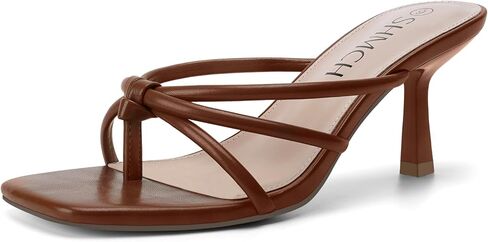 Women's Kitten Heel Sandals Square Toe Strappy Thong Heels | Comfortable 2.56-Inch Heels, Open Toe Slip-On Mule Design, Dressy Sandals for Summer, Wedding, Daily Wear in Saudi Arabia
