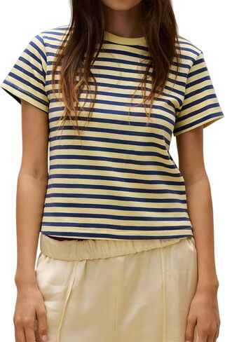 Alyweatry Women Striped Baby Tee Y2k Cute Graphic Short Sleeve Slim Fitted Going Out Crop Top Shirt in Saudi Arabia