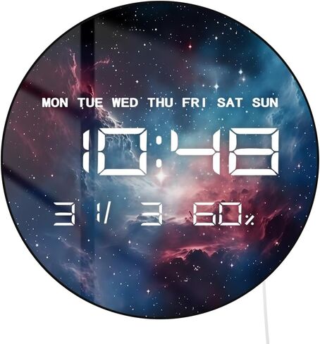 12'' Universe Galaxy LED Digital Wall Clock, Cosmic Space Decor Electric Wall Clock with Calendar & Temperature, Smart Dimming, 12/24hr, Plug in LED for Living Room Bedroom Galaxy Room Decor in Kuwait