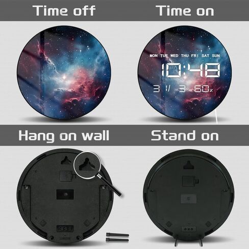 12'' Universe Galaxy LED Digital Wall Clock, Cosmic Space Decor Electric Wall Clock with Calendar & Temperature, Smart Dimming, 12/24hr, Plug in LED for Living Room Bedroom Galaxy Room Decor in Kuwait