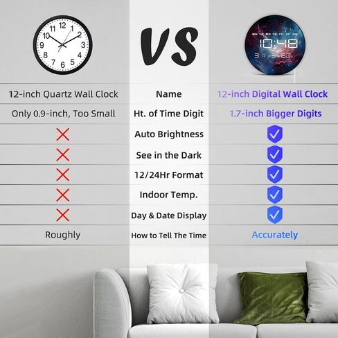 12'' Universe Galaxy LED Digital Wall Clock, Cosmic Space Decor Electric Wall Clock with Calendar & Temperature, Smart Dimming, 12/24hr, Plug in LED for Living Room Bedroom Galaxy Room Decor in Kuwait