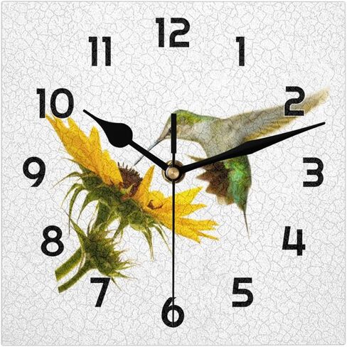 Bird Sunflower Square Wall Clock Silent Non Ticking Clocks 12 Inch Battery Operated Table Standing Wall Decor for Living Room, Kitchen, Home, Bedroom, Office or School in Kuwait