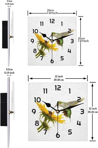 Bird Sunflower Square Wall Clock Silent Non Ticking Clocks 12 Inch Battery Operated Table Standing Wall Decor for Living Room, Kitchen, Home, Bedroom, Office or School in Kuwait