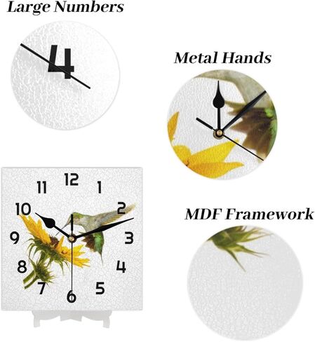 Bird Sunflower Square Wall Clock Silent Non Ticking Clocks 12 Inch Battery Operated Table Standing Wall Decor for Living Room, Kitchen, Home, Bedroom, Office or School in Kuwait