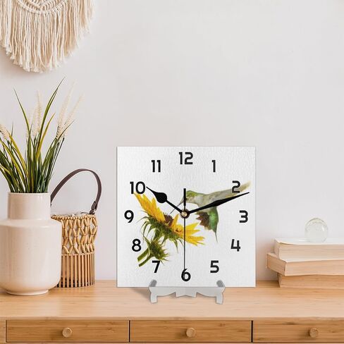 Bird Sunflower Square Wall Clock Silent Non Ticking Clocks 12 Inch Battery Operated Table Standing Wall Decor for Living Room, Kitchen, Home, Bedroom, Office or School in Kuwait