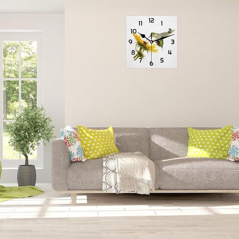 Bird Sunflower Square Wall Clock Silent Non Ticking Clocks 12 Inch Battery Operated Table Standing Wall Decor for Living Room, Kitchen, Home, Bedroom, Office or School in Kuwait