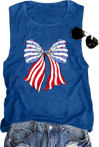 American Flag Tank Top Women Patriotic Bow Ribbons Sleeveless Shirt 4th of July Summer Vest Tops in Saudi Arabia