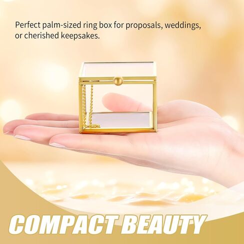 Square Vintage Gold Transparent Jewelry Box, 6 x 6 x 4.5cm Glass Jewelry Box for Display, Decorative, Trinket Box for Rings, Earrings, Keepsakes, Clear Glass Jewelry Display Case in Kuwait