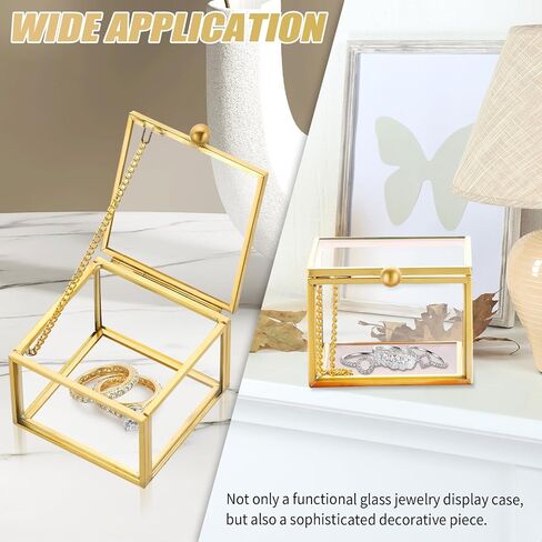 Square Vintage Gold Transparent Jewelry Box, 6 x 6 x 4.5cm Glass Jewelry Box for Display, Decorative, Trinket Box for Rings, Earrings, Keepsakes, Clear Glass Jewelry Display Case in Kuwait