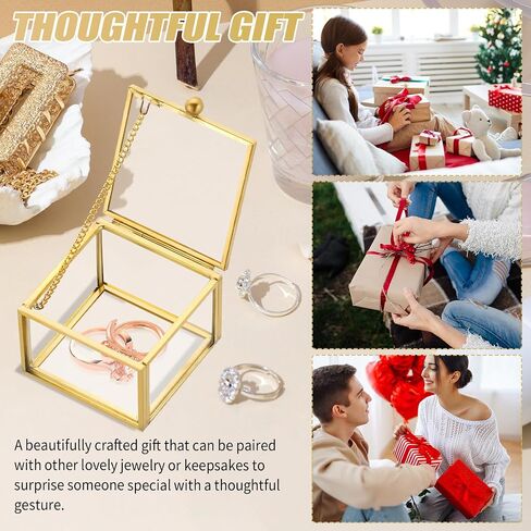 Square Vintage Gold Transparent Jewelry Box, 6 x 6 x 4.5cm Glass Jewelry Box for Display, Decorative, Trinket Box for Rings, Earrings, Keepsakes, Clear Glass Jewelry Display Case in Kuwait