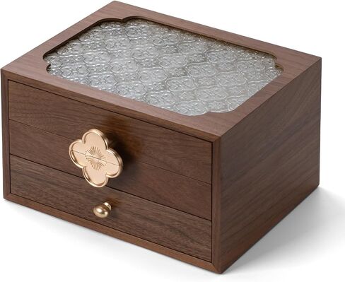 Black Walnut Wooden Jewelry Box For Women,Wood Jewelry Organizer 3 Layer With Glass Lid And Pull-Out Necklace Storage Layer,For Necklace Ring Earring Storage in Saudi Arabia