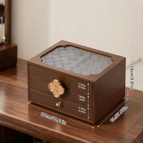 Black Walnut Wooden Jewelry Box For Women,Wood Jewelry Organizer 3 Layer With Glass Lid And Pull-Out Necklace Storage Layer,For Necklace Ring Earring Storage in Saudi Arabia