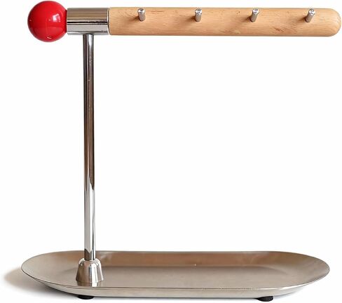 Bauhaus-Inspired Key Bowl & Jewelry Stand — Beechwood Necklace Holder with Brass Bar, Geometric Metal Catchall Tray for Keys & EDC, Entryway Table Key Bowl（Red ball） in Saudi Arabia
