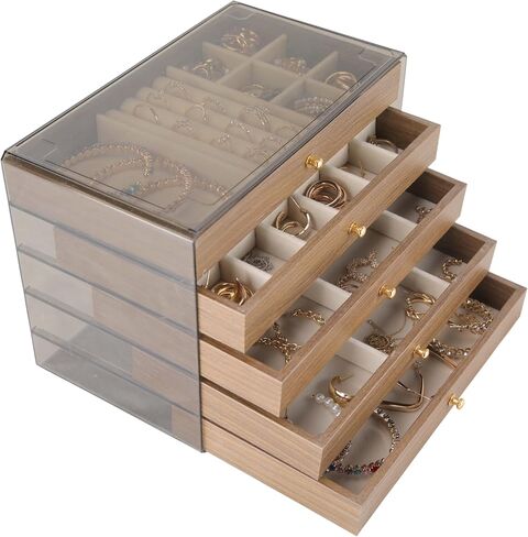Wooden Jewelry Box Organizers and Storage for Girls Women 6 Drawers Multi-Layer Storage Case for Rings Earrings Necklaces Bracelets Vintage Box in Saudi Arabia
