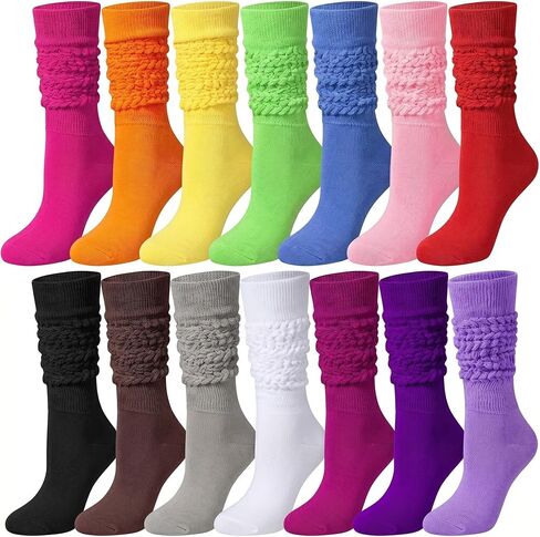 14 Pairs Scrunch Socks for Women Colorful Slouchy Socks 80s Neon Women's Extra Long Heavy Slouch Socks Girls Elastic Soft Long Slouch Stacked Boot Socks Size 9-11 in Kuwait