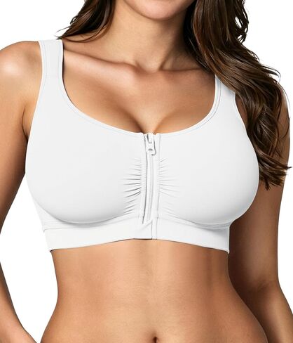 BRABIC Front Closure Bras for Women Compression Surgical Bra No Underwire Full Coverage Wireless Bralette, White, XL in Saudi Arabia
