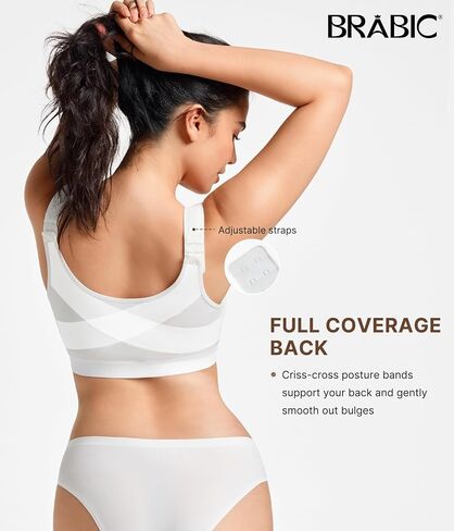 BRABIC Front Closure Bras for Women Compression Surgical Bra No Underwire Full Coverage Wireless Bralette, White, XL in Saudi Arabia