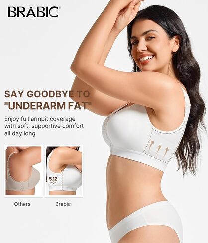 BRABIC Front Closure Bras for Women Compression Surgical Bra No Underwire Full Coverage Wireless Bralette, White, XL in Saudi Arabia