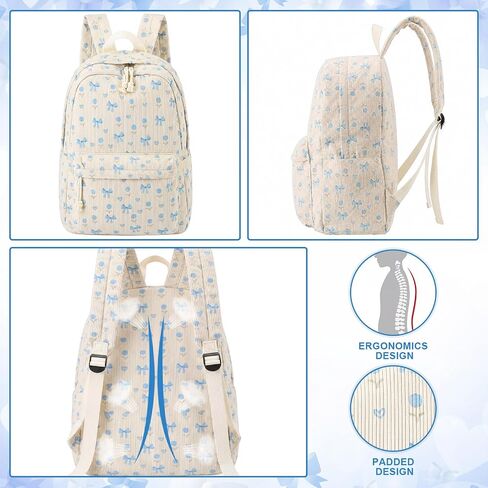 Dansydaisy Blue Bow Floral Backpack Set Cute Corduroy Backpack with Lunch Box and Pouch for Women Laptop Bookbag Casual Daypack in Kuwait