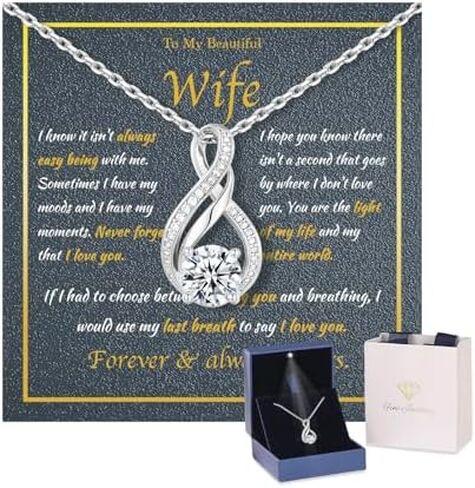 KRZ Anniversary Jewelry Gift for Wife, 925 Sterling Silver with Gold Plated Birthday Christmas Valentines Day Gift - Love Card Present for Wife Her Women Girlfriend in Saudi Arabia