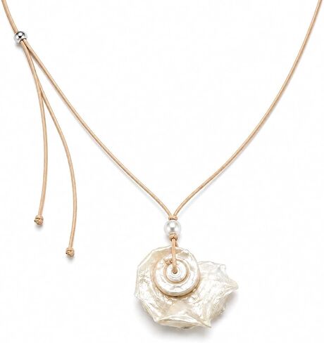 Shell Necklace for Women, Adjustable Beach Jewelry Pendant with Mother of Pearl Look, Pearl Bead Cord Choker for Summer Vacation Coastal Ocean Outfits in Kuwait