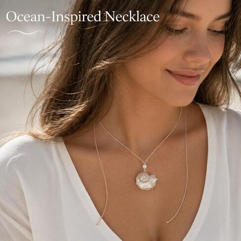 Shell Necklace for Women, Adjustable Beach Jewelry Pendant with Mother of Pearl Look, Pearl Bead Cord Choker for Summer Vacation Coastal Ocean Outfits in Kuwait