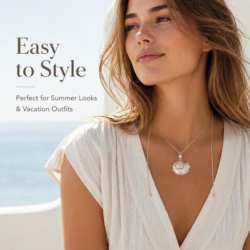 Shell Necklace for Women, Adjustable Beach Jewelry Pendant with Mother of Pearl Look, Pearl Bead Cord Choker for Summer Vacation Coastal Ocean Outfits in Kuwait