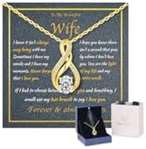 KRZ Anniversary Jewelry Gift for Wife, 925 Sterling Silver with Gold Plated Birthday Christmas Valentines Day Gift - Love Card Present for Wife Her Women Girlfriend in Saudi Arabia