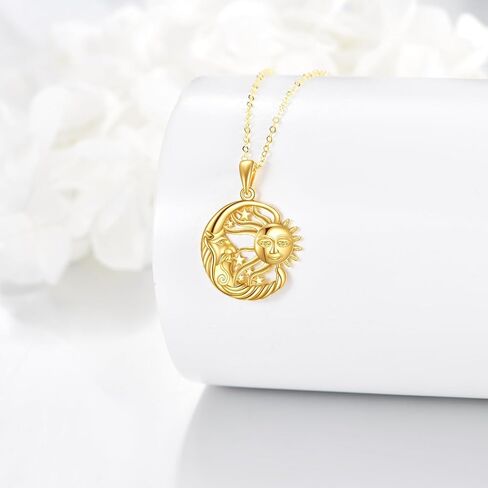 KECHO 14K الصلبة الذهب الشمس القمر ستار قلادة زوجين قلادة 14K الذهب الحقيقي مجوهرات الذكرى هدايا عيد الميلاد للنساء in Kuwait