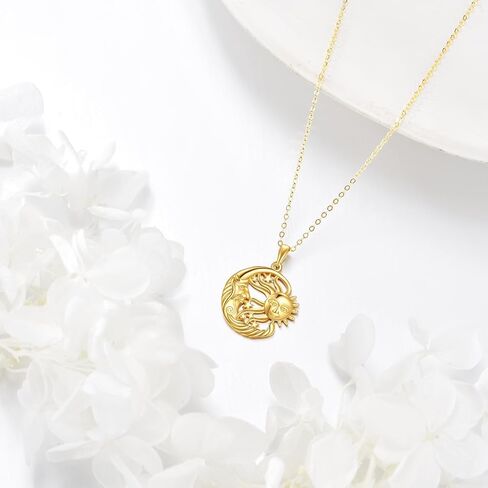 KECHO 14K الصلبة الذهب الشمس القمر ستار قلادة زوجين قلادة 14K الذهب الحقيقي مجوهرات الذكرى هدايا عيد الميلاد للنساء in Kuwait