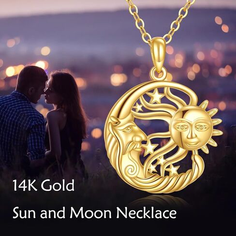 KECHO 14K الصلبة الذهب الشمس القمر ستار قلادة زوجين قلادة 14K الذهب الحقيقي مجوهرات الذكرى هدايا عيد الميلاد للنساء in Kuwait