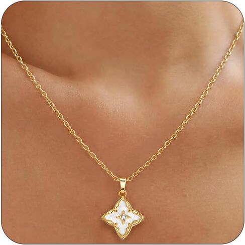 Gold Necklace for Women Clover Pendant Necklace 14K Gold Plated Dainty Jewelry Lucky Necklace Minimalist Pendant Necklace Gift for Her in Kuwait