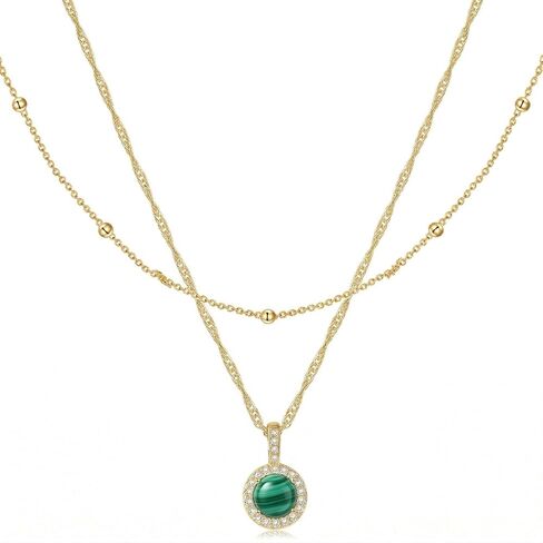 18K Gold Plated Choker Layered Necklace for Women Yellow Gold Plated Double Layer Necklace Pave Halo Round Cut Stone Jewelry Gifts for Women in Saudi Arabia