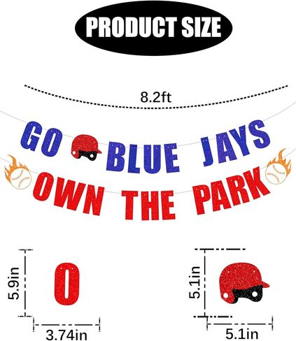 Pre Strung Go Blue Jays Own The Park Banner -Toronto Jays party decor, Baseball team party，Celebration Baseball Game Day Party Decorations banner Blue and Red Glitter in Saudi Arabia